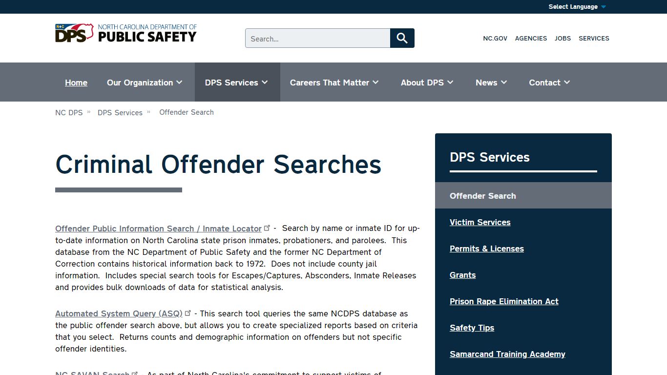 NC DPS: Criminal Offender Searches